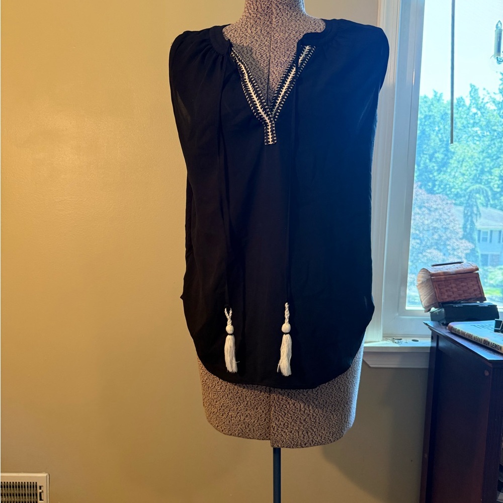 LOFT Black Top with White Accents